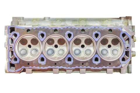 New car engine block with four cylinders isolated on white Stock Photos