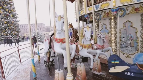 New carousel in the square Stock Footage 82355011