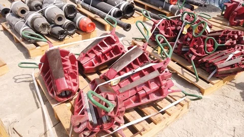 New casing and drill pipe slips on the pallet Stock Footage 116501534