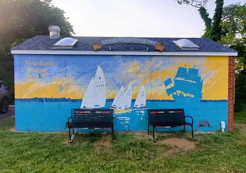 New Castle, Delaware, U.S - August 12, 2024 - The beautiful painted buildin.. Stock Photos