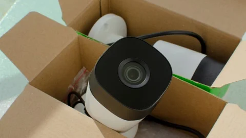 New CCTV security camera packed, ready to protect. Security is just a click.. Video stock 260822231