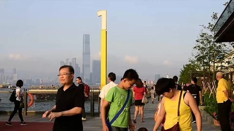 The new Central and Western District promenade, Hong Kong, China. Stock Footage 89121420