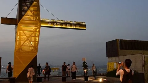 The new Central and Western District promenade, Hong Kong, China. Stock Footage 89121463