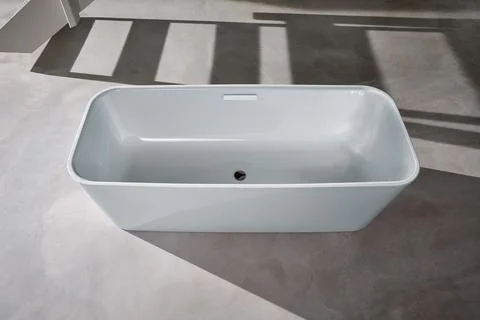 New ceramic bath, top view, bathroom interior Stock Photos