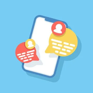 New chat message notification on smartphone screen with SMS bubbles Stock Illustration