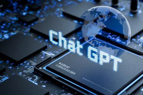 New chat model with artificial intelligence. Artificial intelligence processor. Illustrazione stock