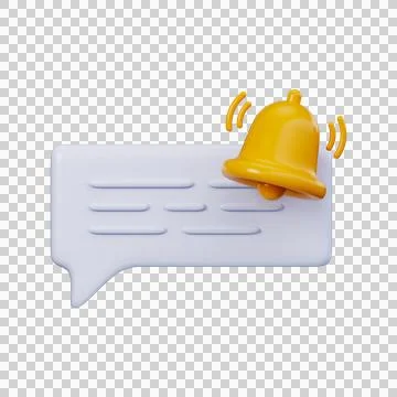 New chat notification icon, 3D yellow bell with blue chat bubble Stock Illustration