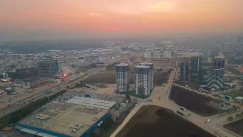 The New City Buildings Constructions at Sunset Stock Footage 174331293