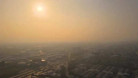 The New City Buildings Constructions at Sunset Stock Footage 174333906