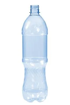 New, clean, empty plastic bottle blue color on white background Stock Photos