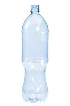 New, clean, empty plastic bottle blue color on white background 写真素材