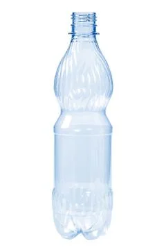 New, clean, empty plastic bottle blue color on white background Stock Photos
