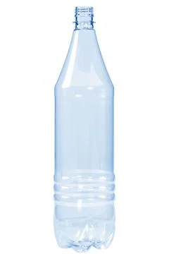 New, clean, empty plastic bottle blue color on white background 写真素材