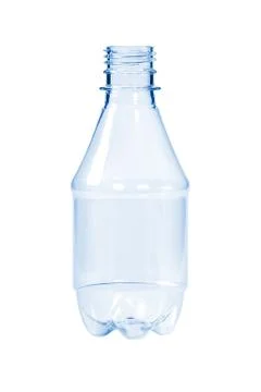 New, clean, empty plastic bottle blue color on white background Stock Photos