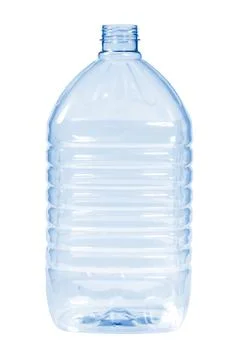 New, clean, empty plastic bottle blue color on white background Stock-Fotos