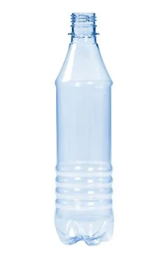 New, clean, empty plastic bottle blue color on white background 写真素材