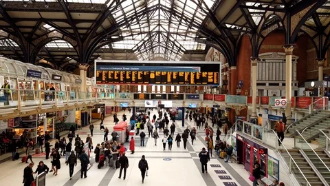 New clear hd time lapse at London Liverpool Street train station uk Stock Footage 123039737