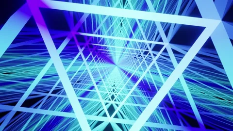 New cold blue neon triangle with figure tunnel VJ loop animation0000-0240 Stock Footage 338360544