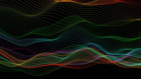 New colorful digital particle line wave motion on black background Stock-Footage 166374635