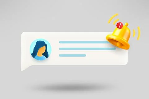 New comment notification with the bell. New message concept. 3d vector illu.. Stock Illustration