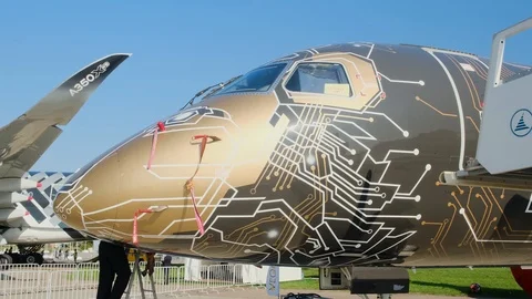 The new commercial jet Embraer E-195E2 Stock Footage 115029193