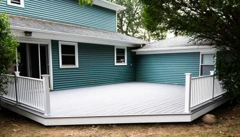 New composite deck on back of house Stock Photos