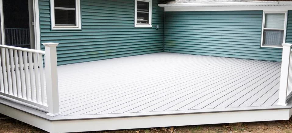 New composite decking installed on back of house Stock Photos