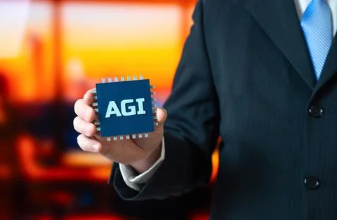 New computer chips AGI. Artificial General Intelligence. Breakthrough semic.. Stock Photos