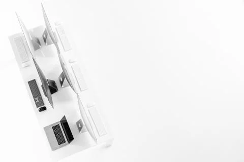 New computers on white table. Foto stock