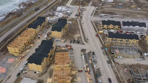 New construction development next to lake from aerial view Stock Footage 123167442