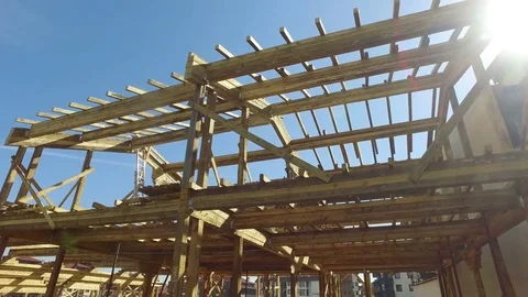 New construction of a house. Framed New Construction of a House Stock Footage 70487082