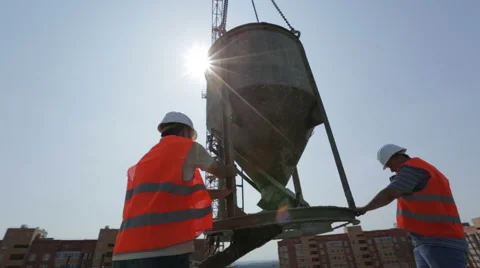 New construction industry. Builders is poured concrete walls. Stock Footage 45595798