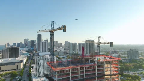 New construction site of developing residence in American urban area. Industrial Stockbeeldmateriaal 253193283