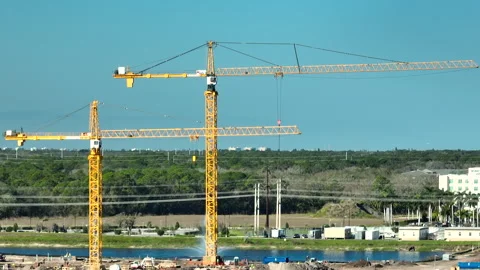 New construction site of developing residense in american city suburbs Stock Footage 246382945