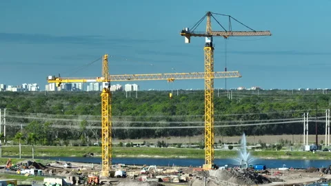 New construction site of developing residense in american city suburbs Video stock 249960449