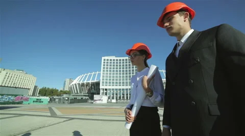 New construction transactions. Three confident business architect in protective 스톡 동영상 42388632