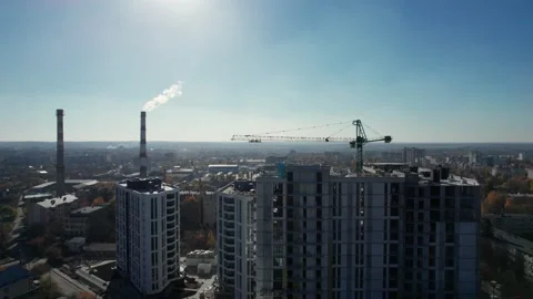 New Constructions Development Site with factory pipe on background Stock Footage 164493387