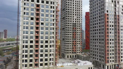 New Constructions Development Site. Urban Construction Site, Aerial View. High Stock Footage 197374653