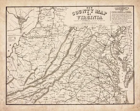 New County Map Of Virginia 1884 Map Stock Illustration