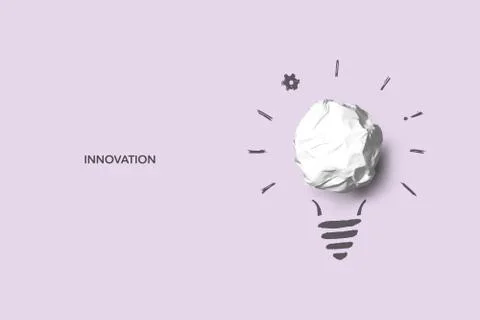 New creative idea. Art concept of idea and innovation with realistic paper bulb Stock Illustration