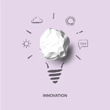 New creative idea. Art concept of idea and innovation with realistic paper bulb Stock Illustration