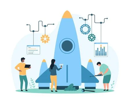 New creative idea improvement, startup development and optimization by tiny Stock Illustration