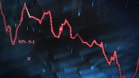 New data driving red jagged line varying across blue screen, updating labels, Stock Footage 332447806