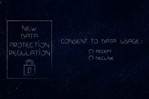 New data protection regulations text next to multiple choice consent to data  Illustrazione stock