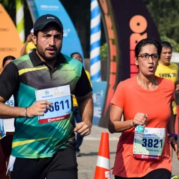 New Delhi, India - October 16 2022 - Vedanta Delhi Half Marathon race after c Stock Photos