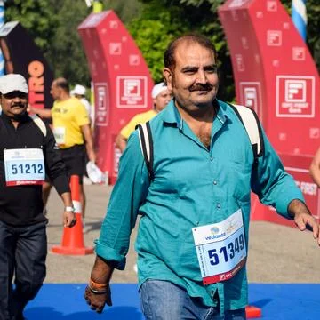 New Delhi, India - October 16 2022 - Vedanta Delhi Half Marathon race after.. 스톡 사진