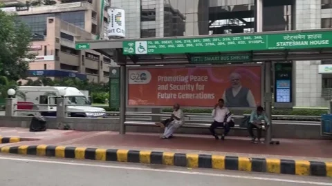 New Delhi's streets adorned with Modi's face ahead of G20 summit, Nueva Delhi, I Stock Footage 249802013