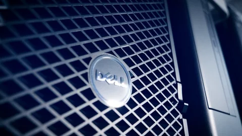 New Dell Precision computer workstation logotype tilt-down Stock Footage 112809592
