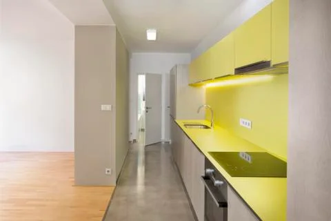 New design empty flat with new yellow  kitchen Stock Photos