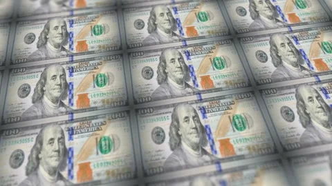 New Design USD $100 Banknotes Zooming Out to Reveal Many Bills in Loop Animation Stock Footage 292324199